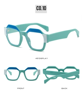 Trois angles de vue de lunettes de soleil géométriques vert menthe et bleu pour femme