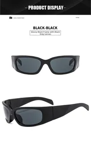 Dettaglio degli occhiali da sole sportivi neri lucidi con lenti cat-eye grigio scuro