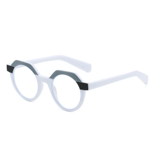 Retro ovale Sonnenbrille mit weißem Rahmen und schwarz-grauen geometrischen Akzenten