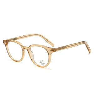 Champagne transparent oval anti-blue light glasses with UV400 protection and metal core