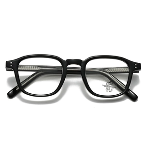 Retro black TR90 eyewear frame with anti-blue light lenses and visible metal core wire