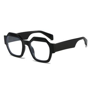 Lunettes de soleil polygonales noires modernes avec verres anti-lumière bleue, vue de côté