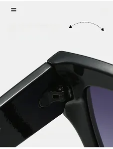 Detailed close-up of the durable metal hinge and purple gradient lens on cat eye sunglasses