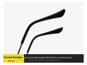Detail of ergonomic curved temples on matte black sunglasses for anti-slip secure fit