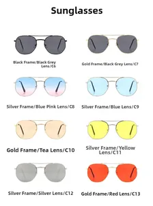 Collection of men's aviator sunglasses with metal frames and various colorful lenses