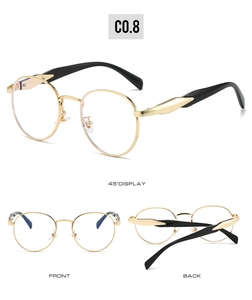 Multi-angle view of vintage oval metal sunglasses in gold and black, model C0.8