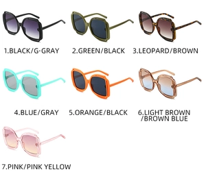 Grid layout showing seven color variants of oversized sunglasses with hollow frames