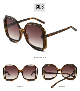 Three-way view of square tortoiseshell sunglasses showing front, back, and 45-degree angle