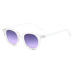 Retro oval sunglasses with transparent frames and purple gradient lenses for men and women