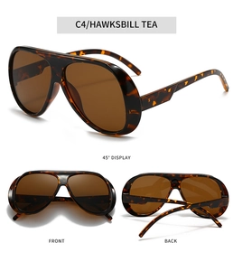 Multi-angle view of oversized pilot sunglasses in hawksbill tea finish and lenses