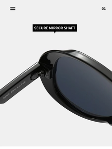 Macro detail of reinforced metal hinges and engraved frame size on black sunglasses