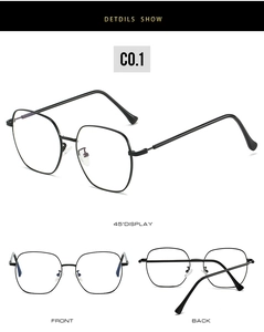 Detailed views of black metal square frames showing front, back, and 45-degree angle