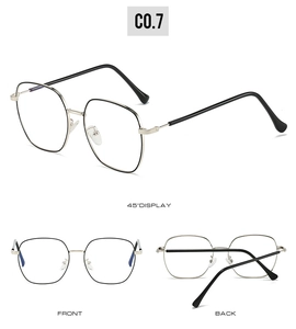 Detailed multi-angle views of square metal eyeglass frames in gold and black finish