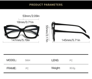Tableau des tailles et spécifications détaillées pour lunettes œil de chat noires