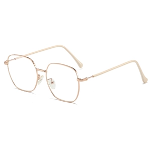 Chic rose gold square metal frame glasses with polygonal anti-blue light clear lenses