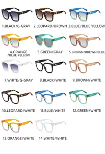 Grid display showing 14 variations of square sunglasses in different frame and lens colors