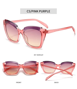 Pink purple cat eye sunglasses with gradient lenses and C5 color code shown in multiple angles