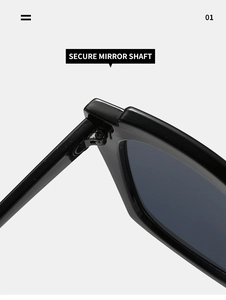 Close-up detail of retro cat eye sunglasses with secure reinforced metal hinge structure