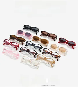 Detailed grid display of small frame vintage sunglasses in black, pink, and leopard colors