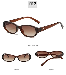 Three-angle display of retro oval sunglasses in brown gradient lenses and tortoise frame