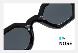 Close-up of integrated nose bridge on black thick frame sunglasses for comfort