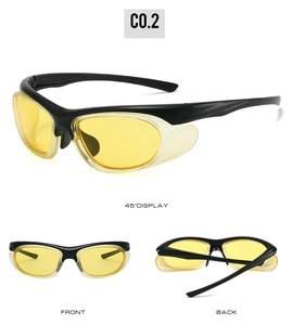Detail view of yellow cycling sunglasses C0.2 with black frame and side wing protection