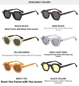 Detailed grid view showcasing six stylish polygon sunglasses in various frame and lens colors