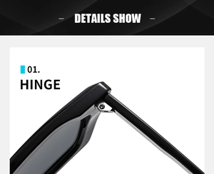Nahaufnahme des Metallscharniers der schwarzen Cat-Eye-Sonnenbrille mit Glanz