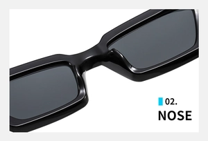 Nahaufnahme der glatten integrierten Nasenpads dieser schwarzen Cat-Eye-Sonnenbrille