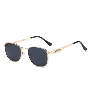 Vintage gold metal square sunglasses with grey polarized lenses and spring hinges