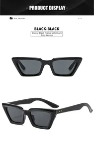 Detail einer glänzenden schwarzen Cat-Eye-Sonnenbrille mit dunkelgrauen Gläsern