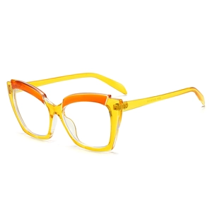 Cat eye blue light blocking glasses with clear yellow and orange two-tone frame