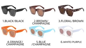 Collection of thick square sunglasses with radial grooves in six various color combinations