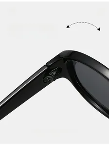 Detail of durable texture hinge on black retro small frame glasses with metal components