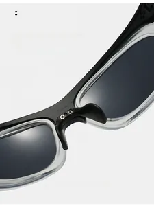 Detail of comfortable integrated nose pads on sporty Y2K style black sunglasses