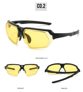 Outdoor cycling sunglasses with yellow lenses showing front and side display