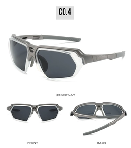 Multi-angle view of grey matte cycling sunglasses with front and back frame details
