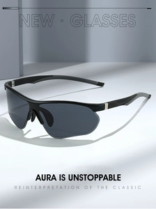 Detail of matte black sports sunglasses with non-slip textured temples and polarized lenses