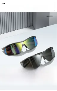 Close-up of polarized outdoor cycling sunglasses with colorful and black lenses