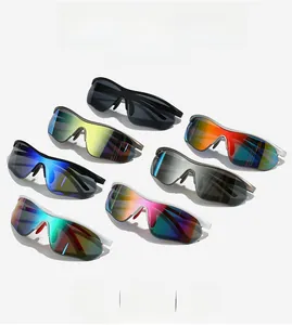 Detailed set of six aerodynamic sport sunglasses with colorful polarized mirror lenses