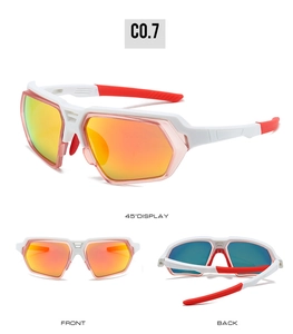 Outdoor cycling sunglasses with white frame and red-orange polarized lenses shown in multiple angles