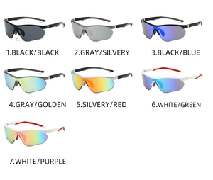 Detailed collection of 7 colorful aerodynamic cycling sunglasses for outdoor sports