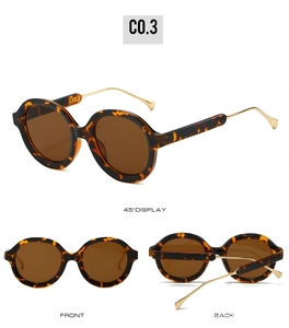 Three-angle display of retro oval tortoiseshell sunglasses with golden metal temples