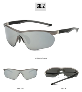 Three-angle views of sports cycling sunglasses with gunmetal frames and gray lenses