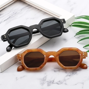 Vintage Hexagon Sunglasses PC Frame AC Lens Geometric Rivet Fashion UV400 Protection Travel Outdoor Eyewear For Women Men