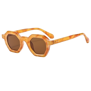 Stylish oversized hexagonal tortoiseshell sunglasses with metal rivets and brown lenses