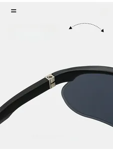 Close-up of durable silver metal hinges on professional black sports sunglasses frames
