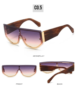 Front, back, and side views of rimless gradient sunglasses with tortoise temples