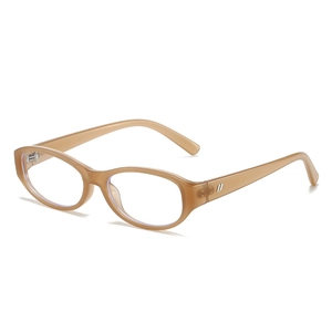 Retro small oval sunglasses with champagne translucent frames and metal temple accents