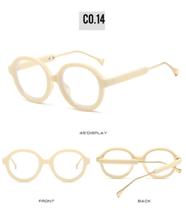 Three-angle view of oval cream frames with slim gold metal temples model C0.14